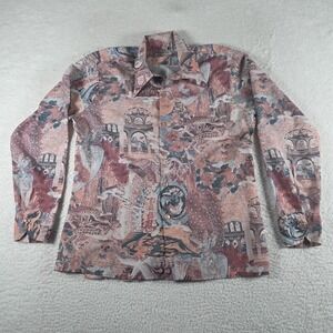 Vintage Spire California Mens Button Up‎ Shirt Size Large Pink Animals Floral